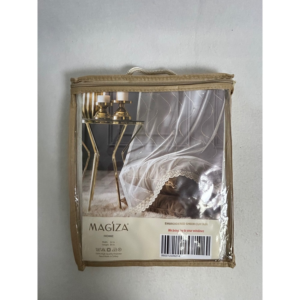 Magiza Home 52x84 Cream Embroidered Sheer Curtain Scalloped Lace Edge